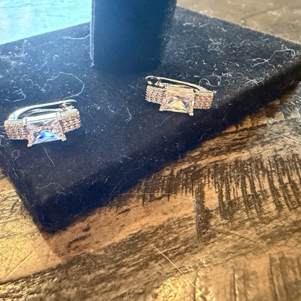 Classic Silver-Tone Clear CZ Drop Earrings - Picture 4 of 7